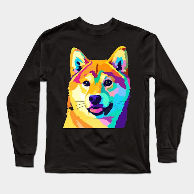 Shiba Inu Pop Art - Dog Lover Gifts Long Sleeve T-Shirt by PawPopArt